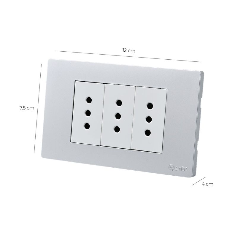 Pack 10 Tomacorriente Triple Metálico 10A - Gris/ Blanco-2