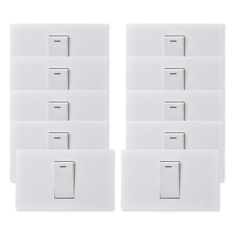 Pack 10 Interruptores Simple Metálico 9/12 16A - Blanco-0