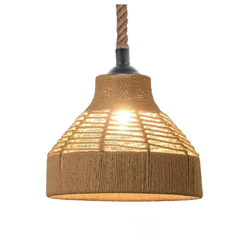 Lámpara Colgante E-27 Diseño Campana Cáñamo Incluye Ampolleta Fría-0