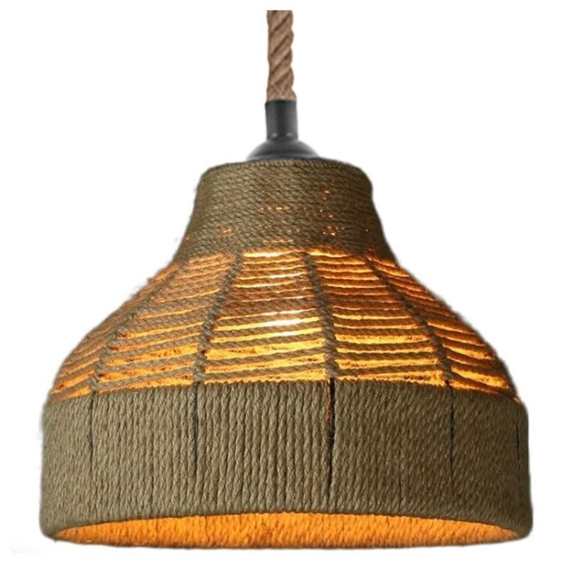 Lámpara Colgante E-27 Diseño Campana Cáñamo Incluye Ampolleta Fría-1