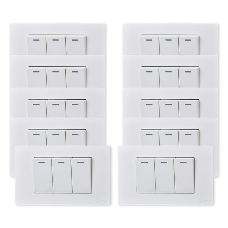 Pack 10 Interruptores Triple Metálico 9/12 16A - Blanco-0