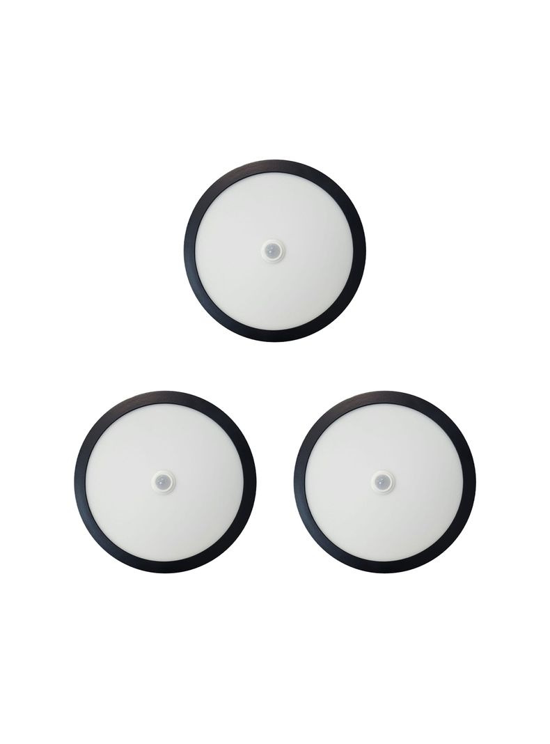 Pack 3 Panel Redondo LED ECO Sobrepuesto Negro Con Sensor 18W Frío-0