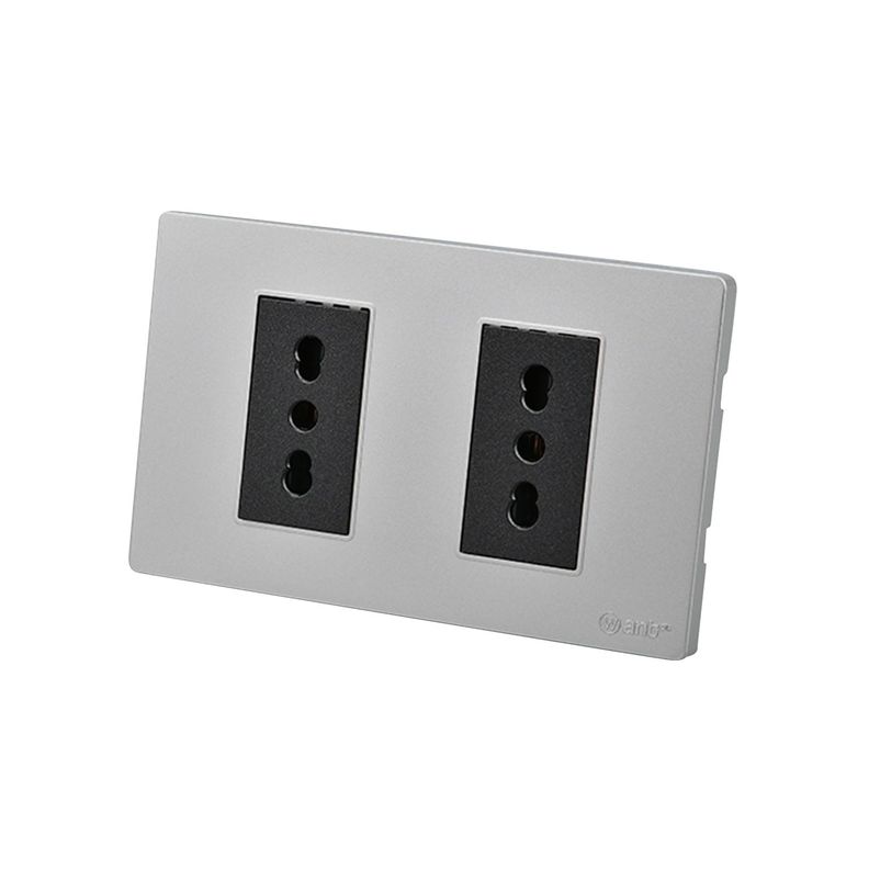 Pack 10 Tomacorriente Doble Metálico 16A - Gris/ Negro-1