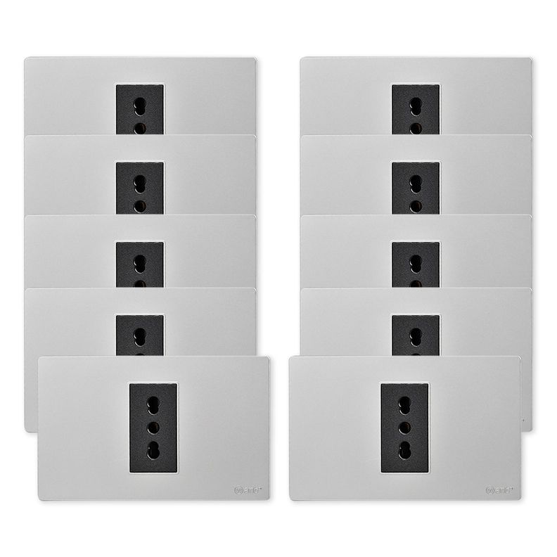 Pack 10 Tomacorriente Simple Metálico 16A - Gris/ Negro-0