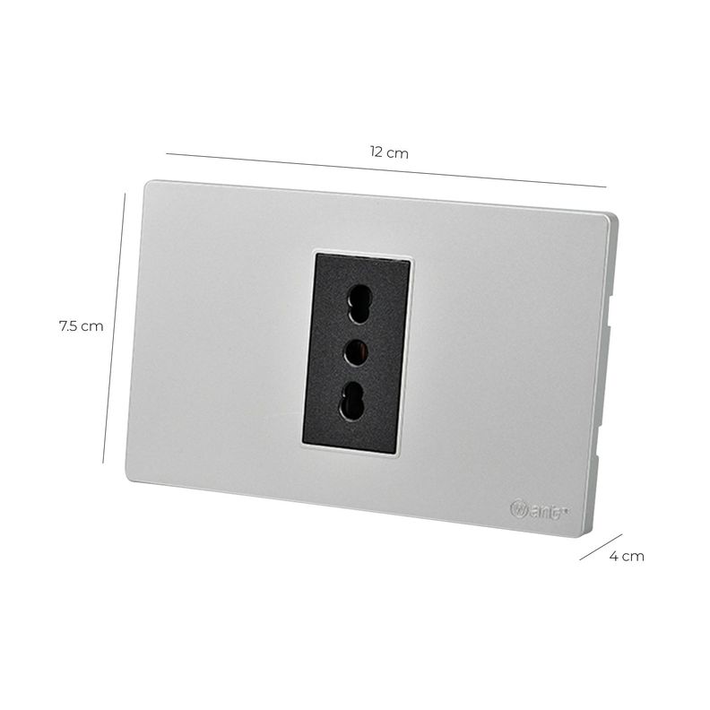 Pack 10 Tomacorriente Simple Metálico 16A - Gris/ Negro-2