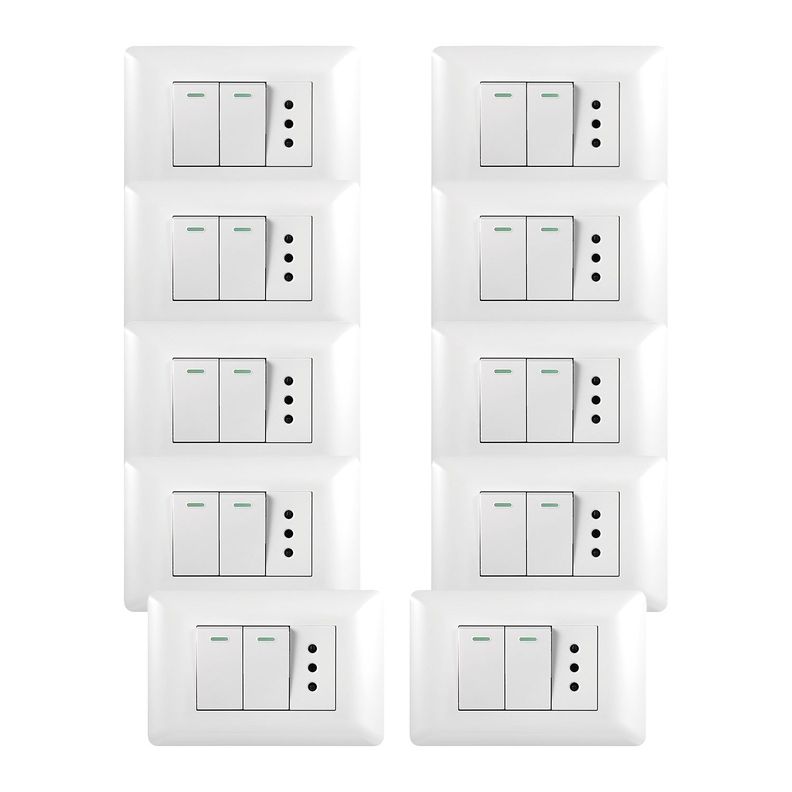 Pack 10 Tomacorriente 10A 250V + Interruptor 9/12 10A 250V-0