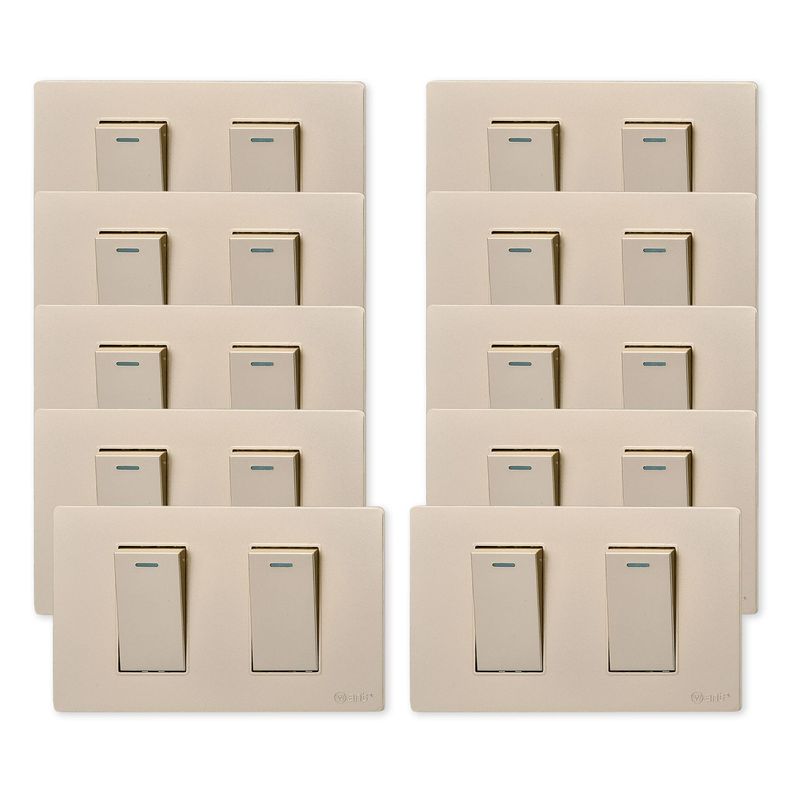 Pack 10 Interruptores Doble Metálico 9/12 16A - Dorado-0