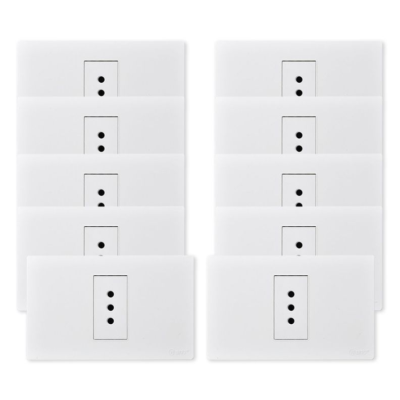Pack 10 Tomacorriente Simple Metálico 10A - Blanco-0