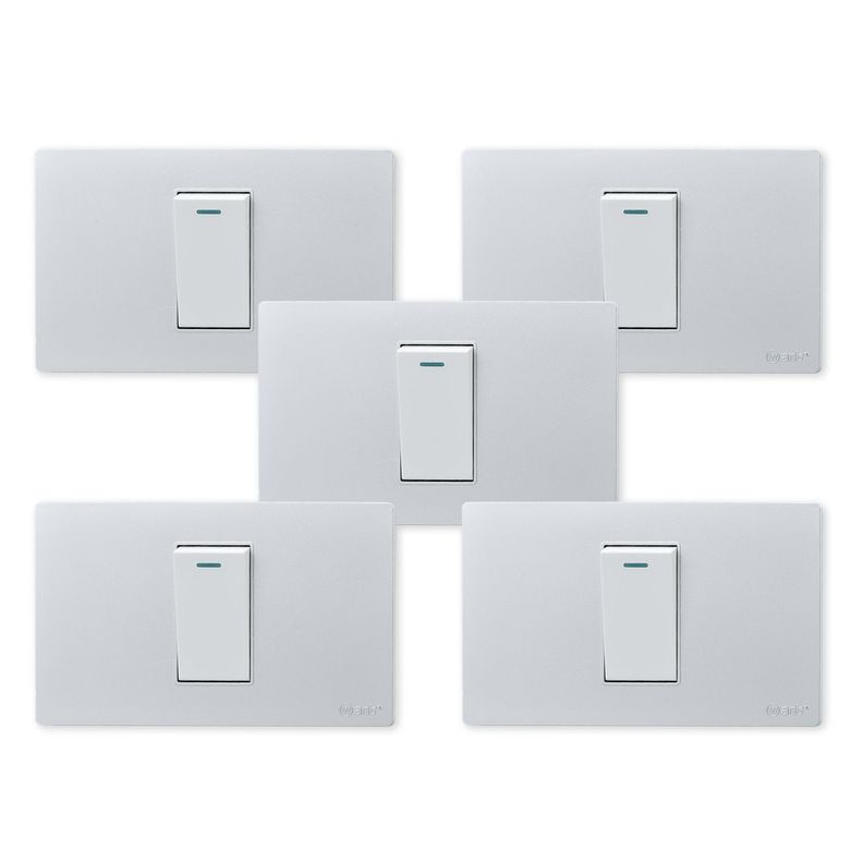 Pack 5 Interruptores Simple Metálico 9/12 16A - Gris/ Blanco-0