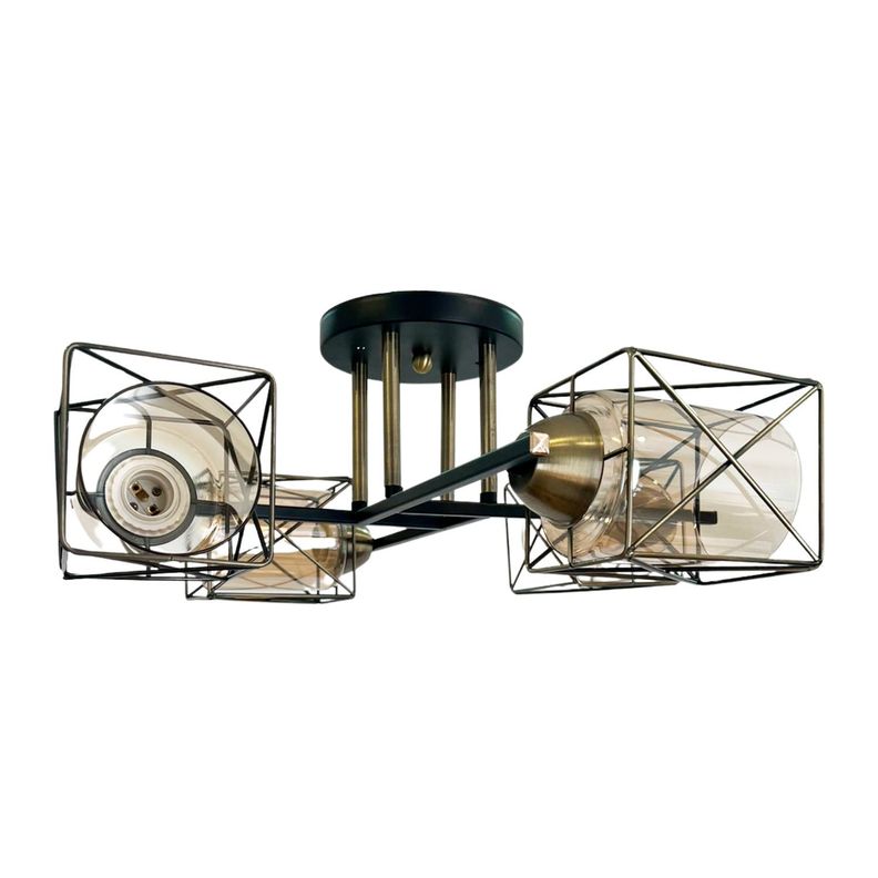 Lámpara de Techo Geométrica Pantalla Vidrio Porta 4xE-27 Incluye Ampolleta Cálida-0