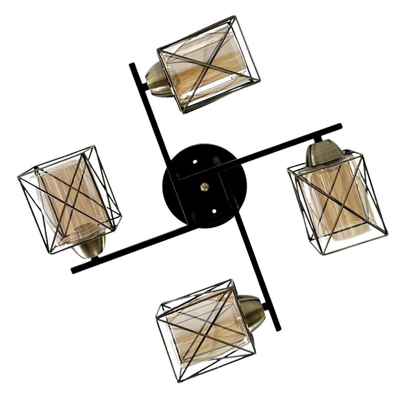 Lámpara de Techo Geométrica Pantalla Vidrio Porta 4xE-27 Incluye Ampolleta Cálida-1
