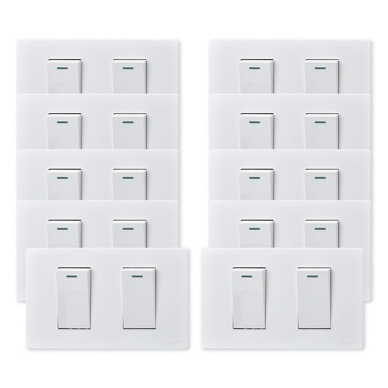 Pack 10 Interruptores Doble Metálico 9/12 16A - Blanco-0