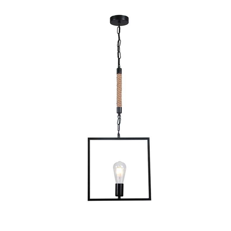 Lámpara Colgante Yute/Cuadro Negro Porta E-27 Incluye Ampolleta-0