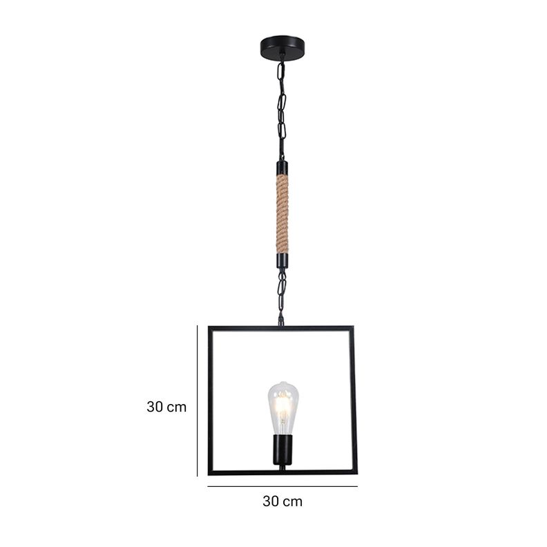 Lámpara Colgante Yute/Cuadro Negro Porta E-27 Incluye Ampolleta-1