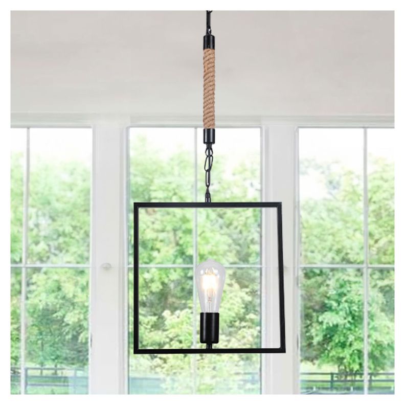 Lámpara Colgante Yute/Cuadro Negro Porta E-27 Incluye Ampolleta-3