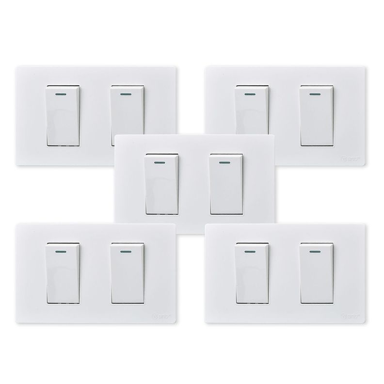 Pack 5 Interruptores Doble Metálico 9/12 16A - Blanco-0