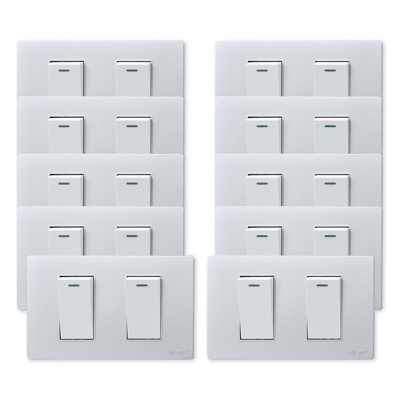 Pack 10 Interruptores Doble Metálico 9/12 16A - Gris/ Blanco-0