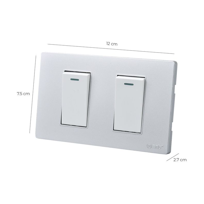 Pack 10 Interruptores Doble Metálico 9/12 16A - Gris/ Blanco-2