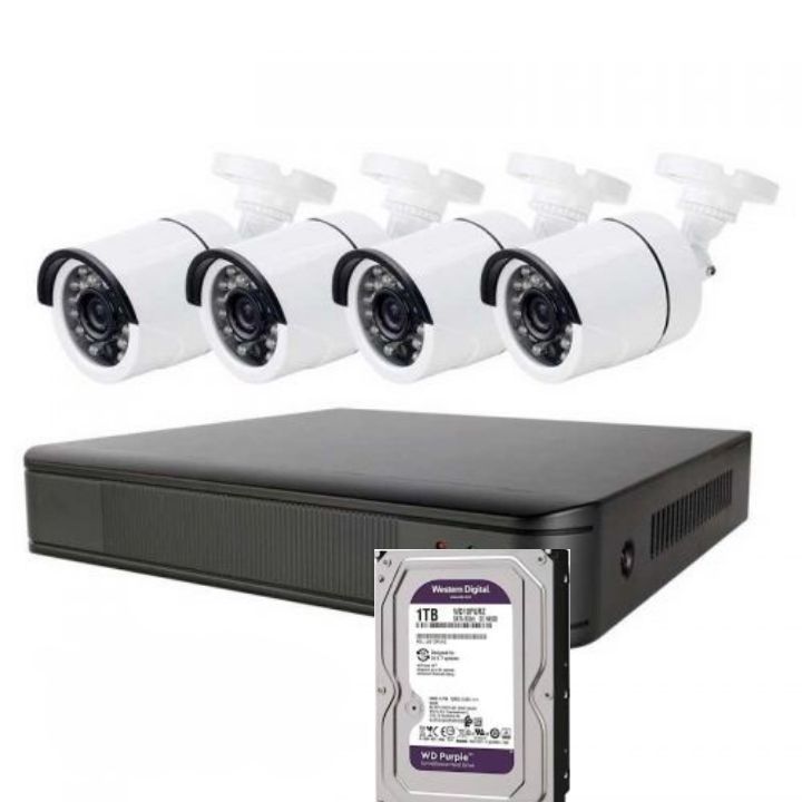 Kit Sistema de Seguridad 4 Cámaras 2 MP  1080P FHD + Disco Duro 1 Terabyte Instalado en DVR    -0