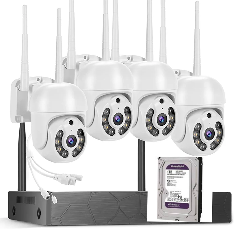 Kit Sistema de Seguridad 4 Camaras Profesional Ip Audio 360° Con Disco Duro 1 Terabyte -0
