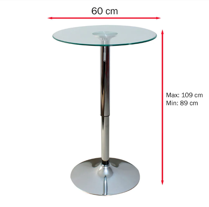 Pack 2 Mesas Bar Altura Regulable Vidrio Templado 60 Cm Diámetro -2