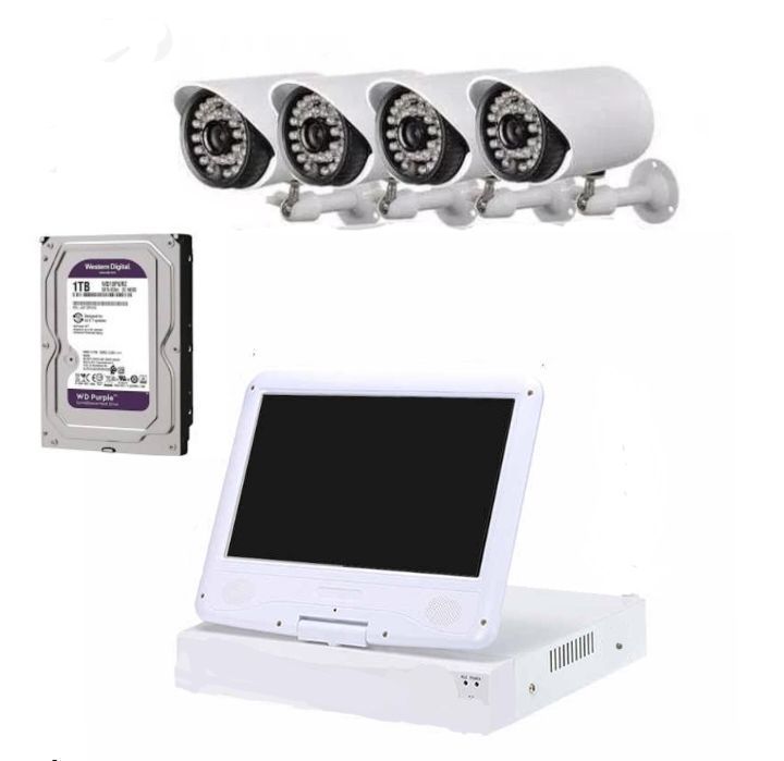 Kit Cctv 4 Cámaras c/ Pantalla LCD 10" +Disco Duro-0