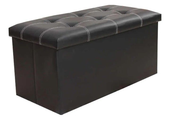 Pouf Baúl Ecocuero Organizador Banqueta Plegable -0