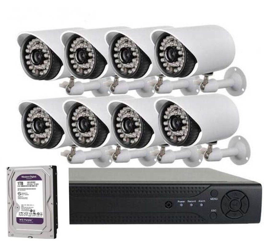 Kit Cctv Sistema de Seguridad 8 Cámaras  2 MP + Disco Duro 1 Terabyte Full HD 1080 P -0