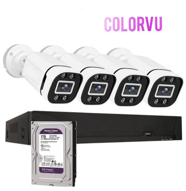 Kit Cctv Pro 4  Cámaras Seguridad Fhd Colorvu 2mp Micrófono  + Disco 1 Terabyte Audio-1