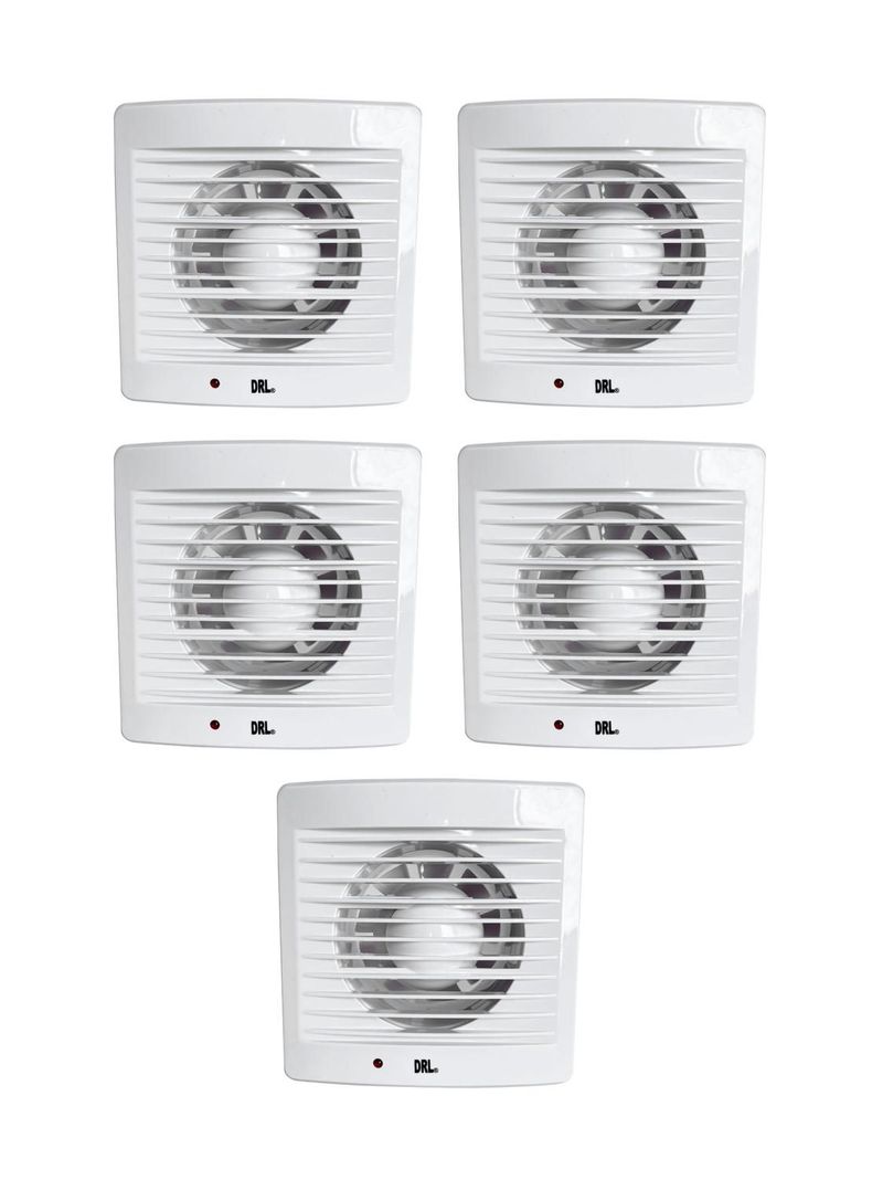 Pack 5 Extractor Aire 4 Pulgada Drl Cuadrado Bano Cocina Sec Blanco