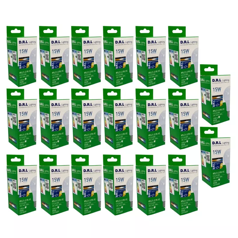 Pack 20 Ampolleta Drl Led A60 15w 1200lm 3000k Calido Pack 20 Blanco Calido Amarillo