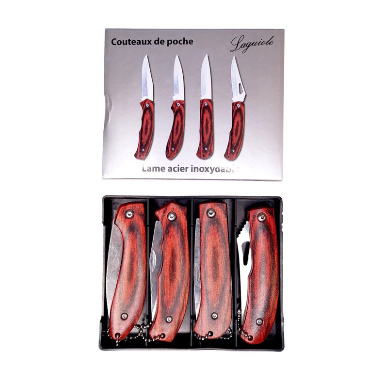Set de cuchillos, navajas de bolsillo plegable madera-1