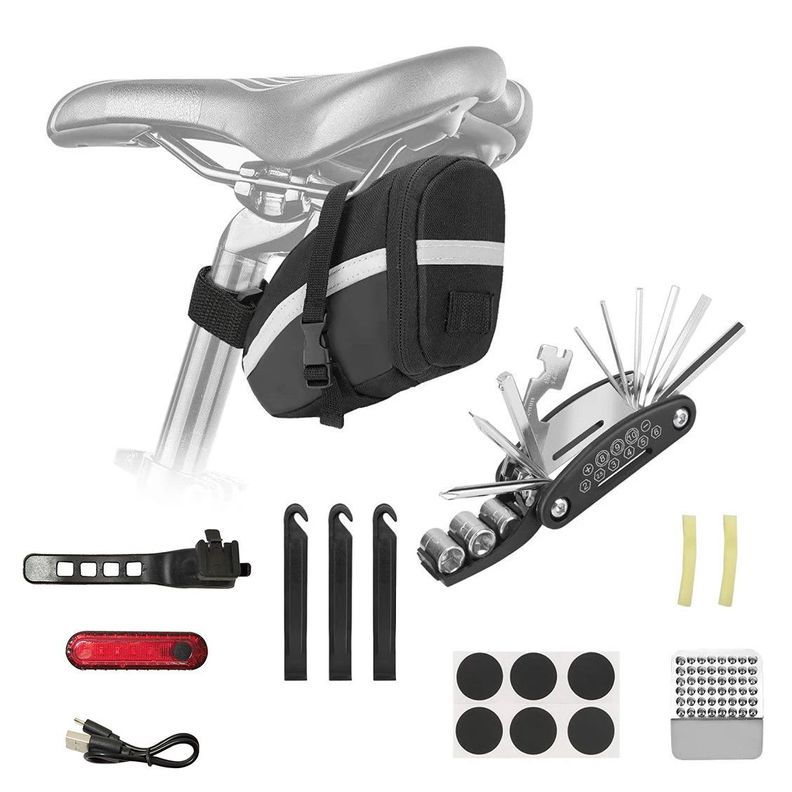 Bolso sillín + Herramientas + Luz para Bicicleta-0
