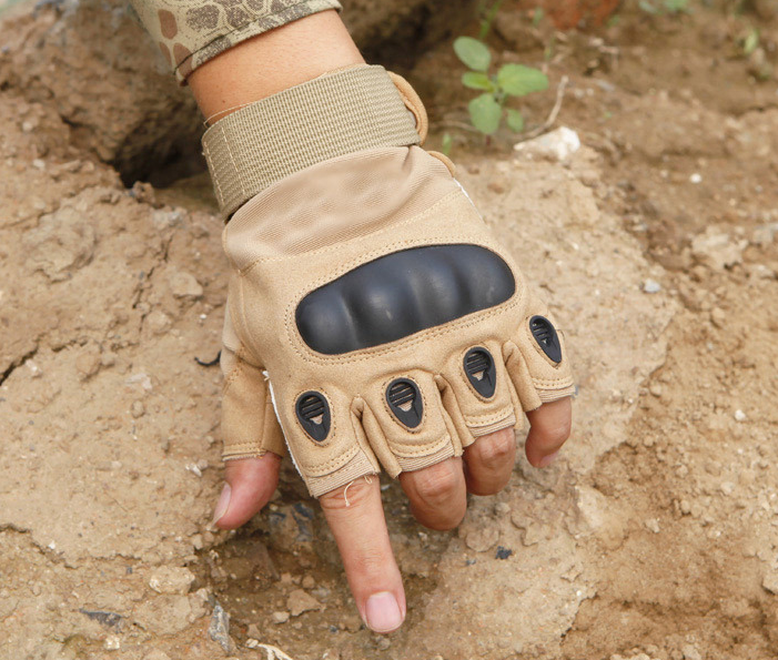 Guantes Tácticos Cortos Nudillos Reforzados Beige-2