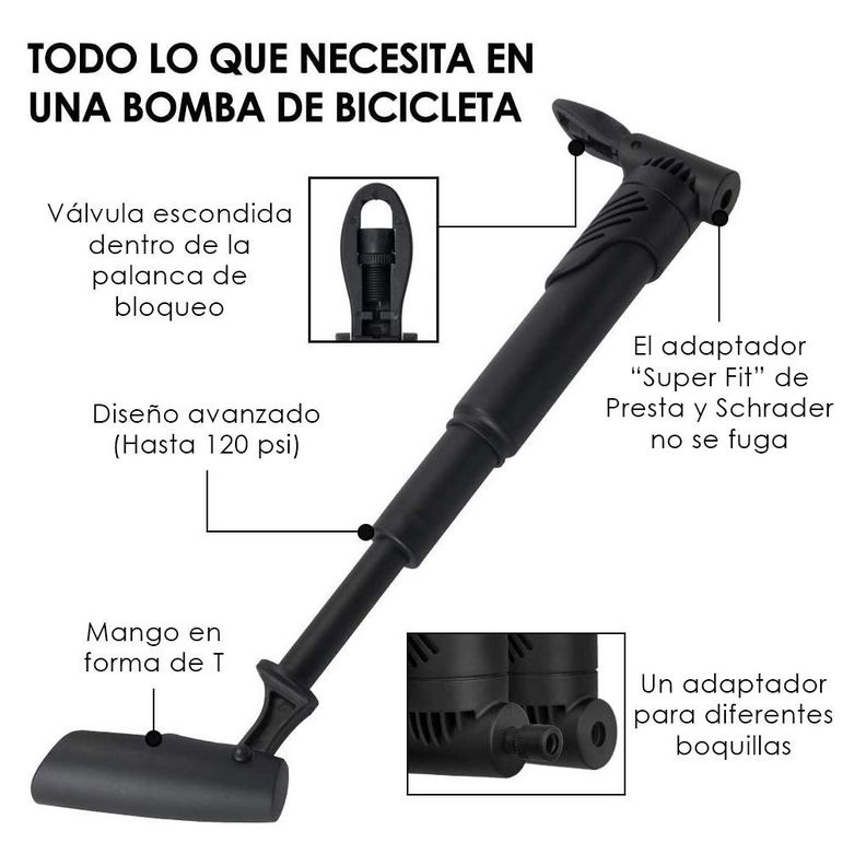 Bombin Mini Inflador Para Bicicleta y Balon Negro-2