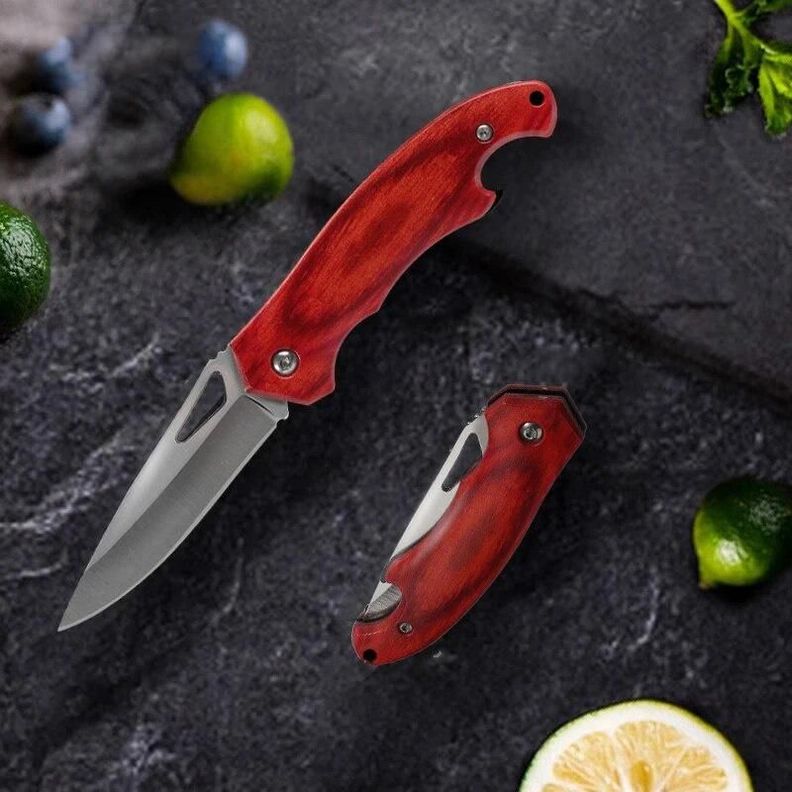 Navaja, cuchillo tactico plegable militar, camping madera-1
