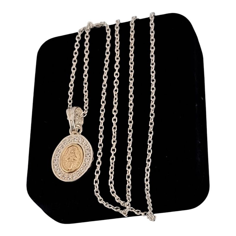colgante virgen de los rayos con enchape oro 14 k mas cadena -1