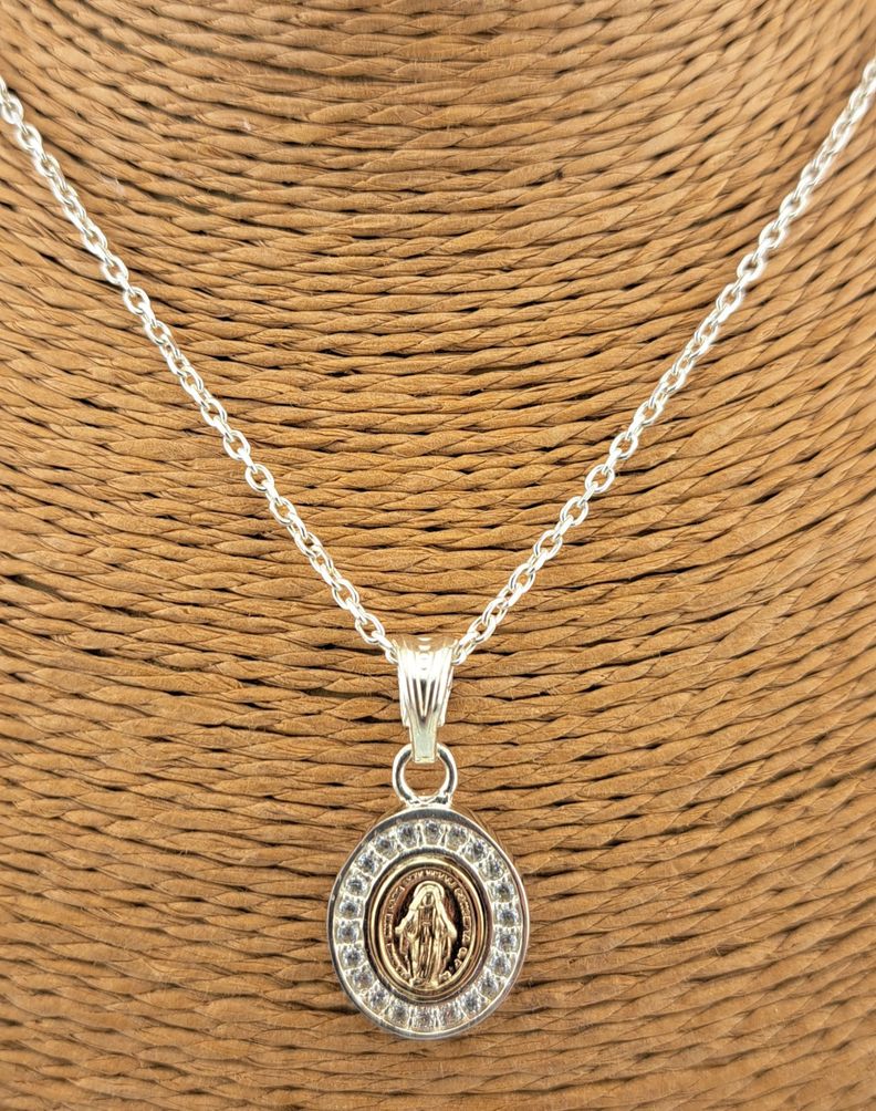 colgante virgen de los rayos con enchape oro 14 k mas cadena -2