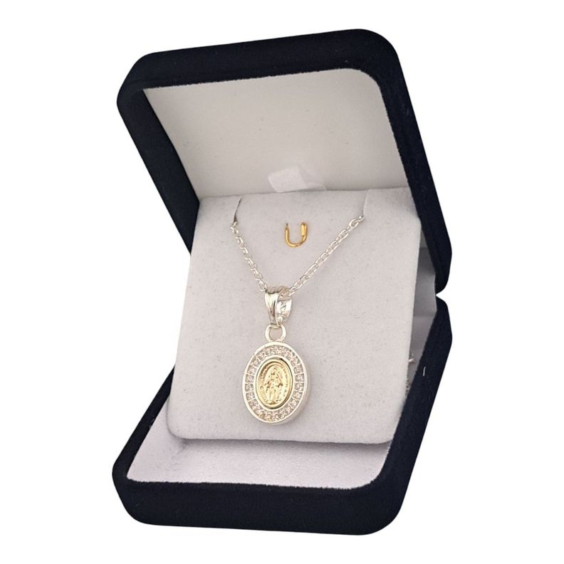 colgante virgen de los rayos con enchape oro 14 k mas cadena -3