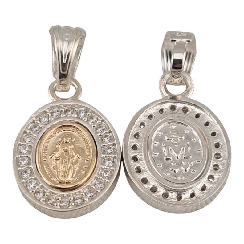 colgante virgen de los rayos con enchape oro 14 k mas cadena -4