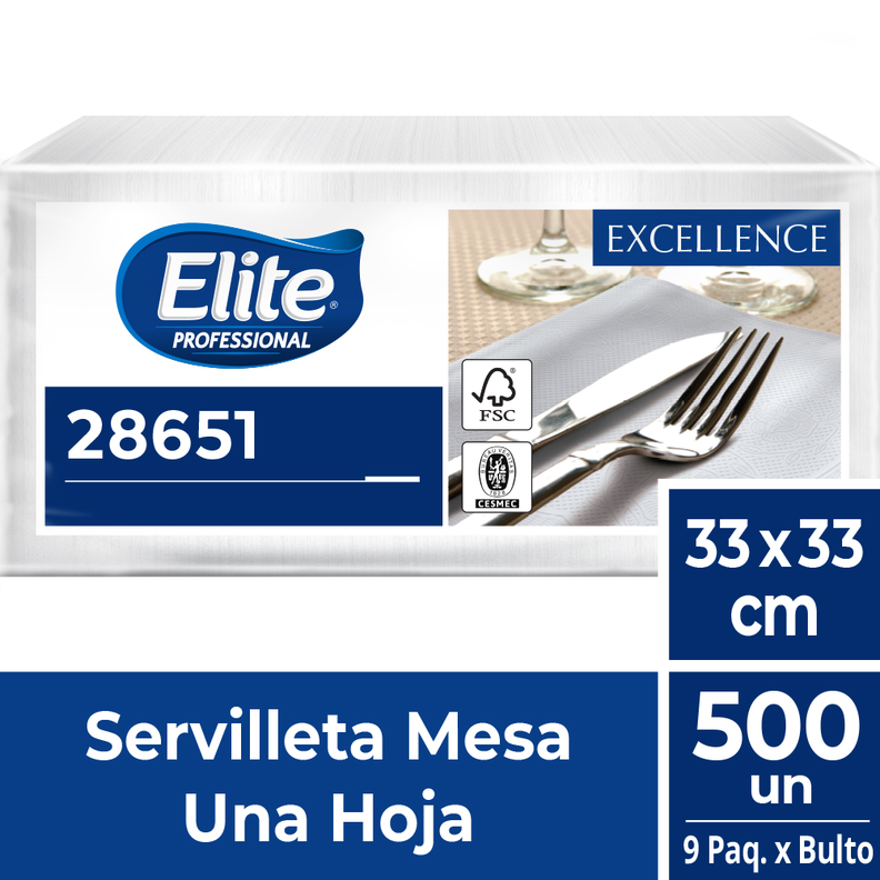 9 Paquetes Servilleta Mesa 1Hoja x 500 Unidades Elite Pro