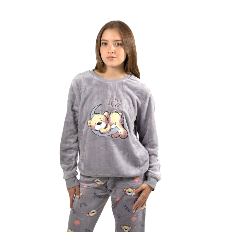 Pijama Polar Suave Mujer Diseño Oso en la Luna-1