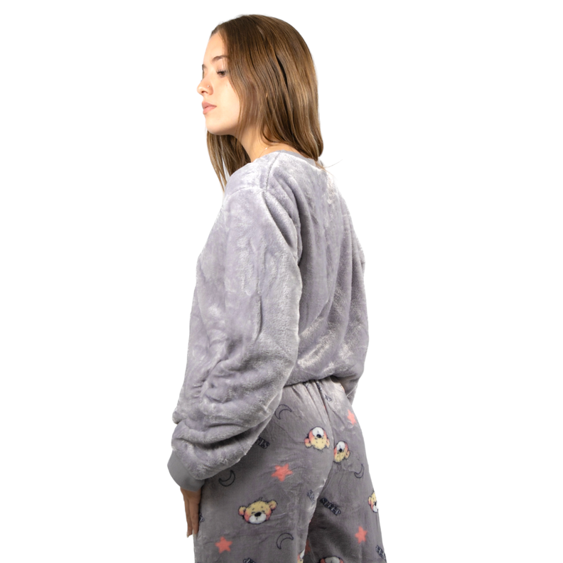 Pijama Polar Suave Mujer Diseño Oso en la Luna-2