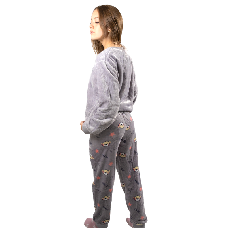 Pijama Polar Suave Mujer Diseño Oso en la Luna-3