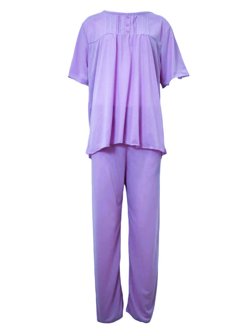 Pijama Mujer Polera Manga Corta y Pantalón Diseño Color Liso-0