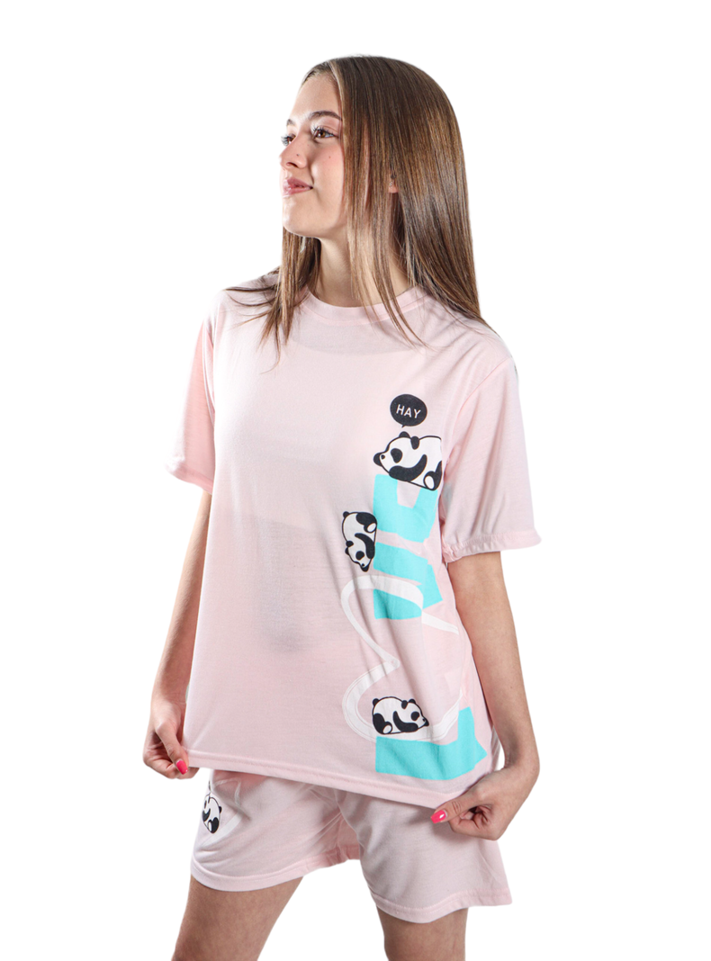 Pijama Mujer Polera Manga Corta y Short Diseño Ositos Pandas-1