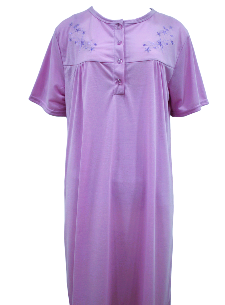 Pijama Camisola Mujer Manga Corta Diseño Bordado Flores-1
