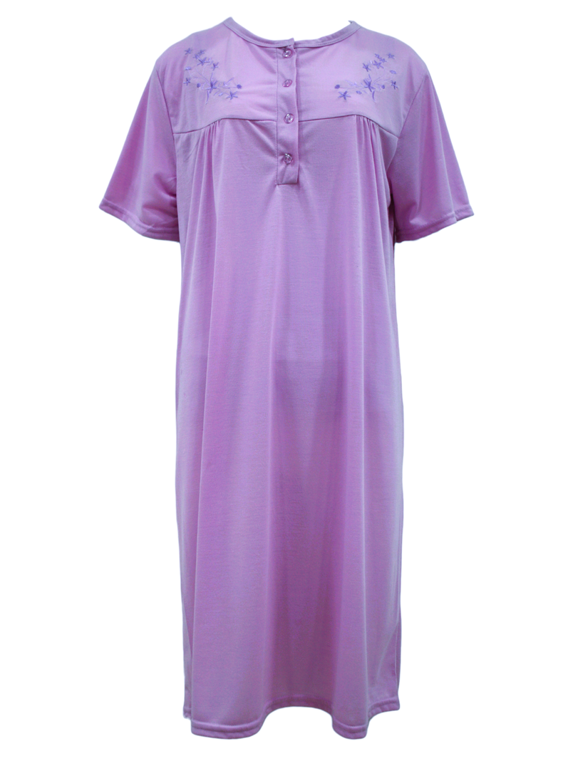 Pijama Camisola Mujer Manga Corta Diseño Bordado Flores-0