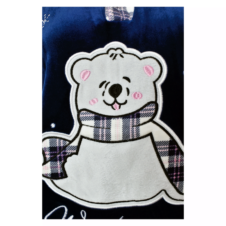 Pijama Media Luna Mujer Plush Manga Larga Diseño Oso Polar Escosés-4