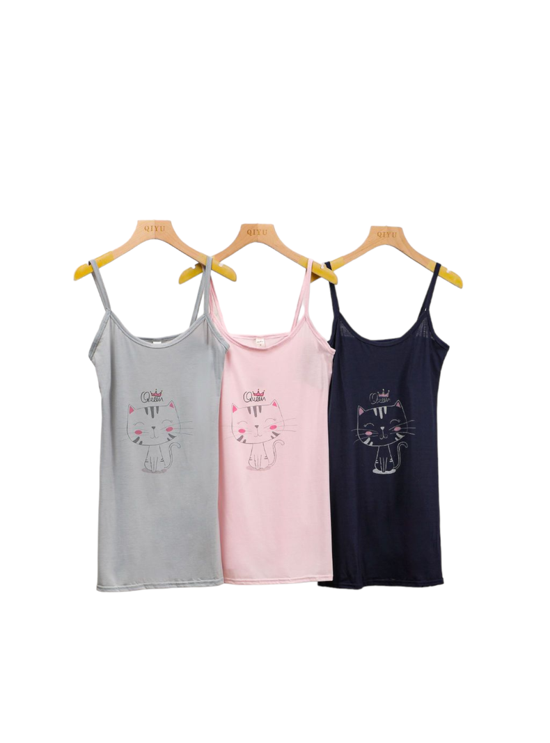 Pijama Camisola Corta de Tirantes Mujer Diseño Gatita Coronada-2